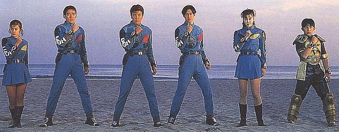 Momo, Shouhei, Gorou, Yuuji, Nijou, Riki henshin pose